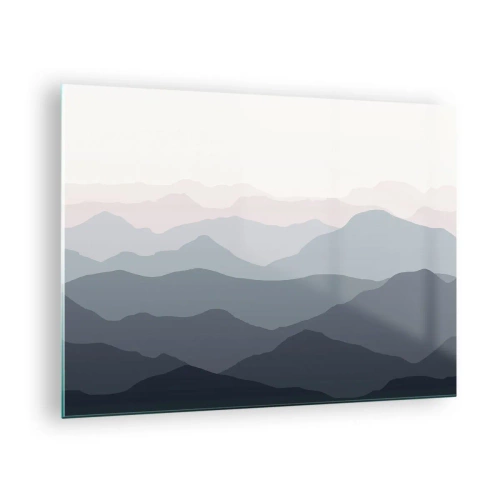 Quadro em vidro - Camadas sutis de montanhas em tons pastéis - 70x50cm - Ondas de montanha - Decoração de parede moderna para a sala de estar e quarto ARTTOR
