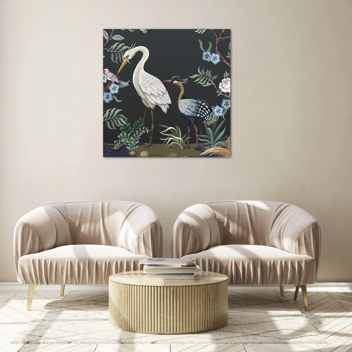 Quadro em vidro - Desfile de pássaros - 40x40 cm