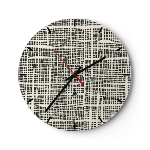 Relógio de parede - Relógio em vidro - Padrão geométrico, preto e creme com pontos irregulares - 30x30cm - Uma composição tecida - Decoração de parede moderna para a sala de estar, cozinha e quarto ARTTOR