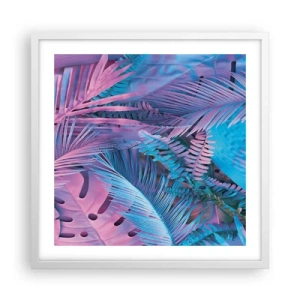 Pôster em moldura branca - Trópicos em rosa e azul - 50x50 cm