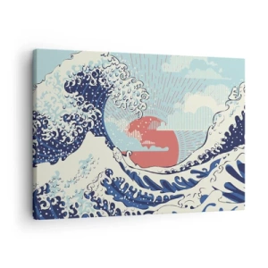 Quadro em tela - Ondas do oceano e um pôr do sol ao estilo japonês - 70x50cm - Das inspirações japonesas - Decoração de parede moderna para a sala de estar e quarto ARTTOR