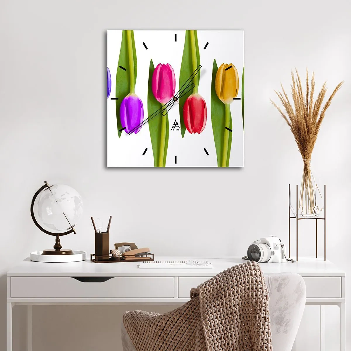 Relógio de parede - Relógio em vidro - Composição arco-íris - 40x40 cm