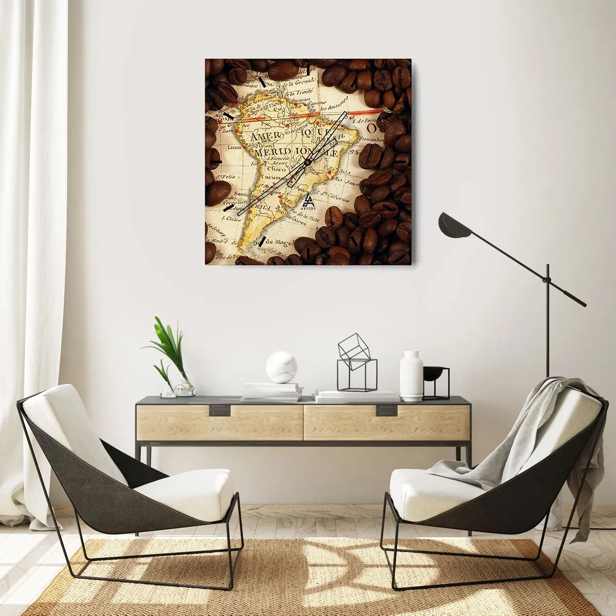 Relógio de parede - Relógio em vidro - De onde vem o melhor café? - 30x30 cm