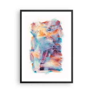 Pôster com moldura preta - Abstração expressiva em tons de laranja e azul - 50x70cm - Uma bagunça colorida - Decoração de parede moderna para a sala de estar e quarto ARTTOR