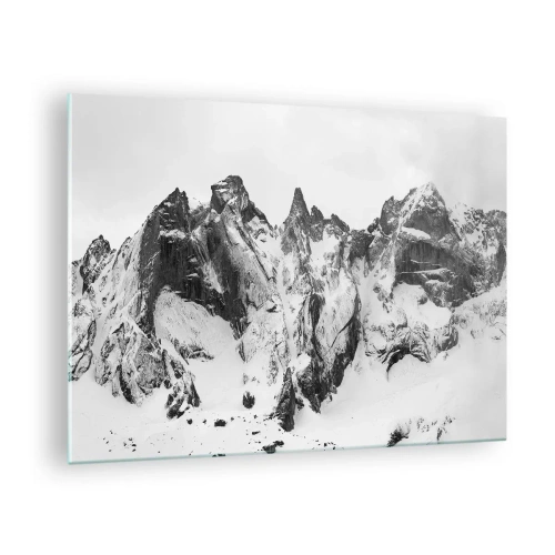 Quadro em vidro - Picos de montanhas cobertos de neve em preto e branco - 70x50cm - O assustador cume de granito - Decoração de parede moderna para a sala de estar e quarto ARTTOR