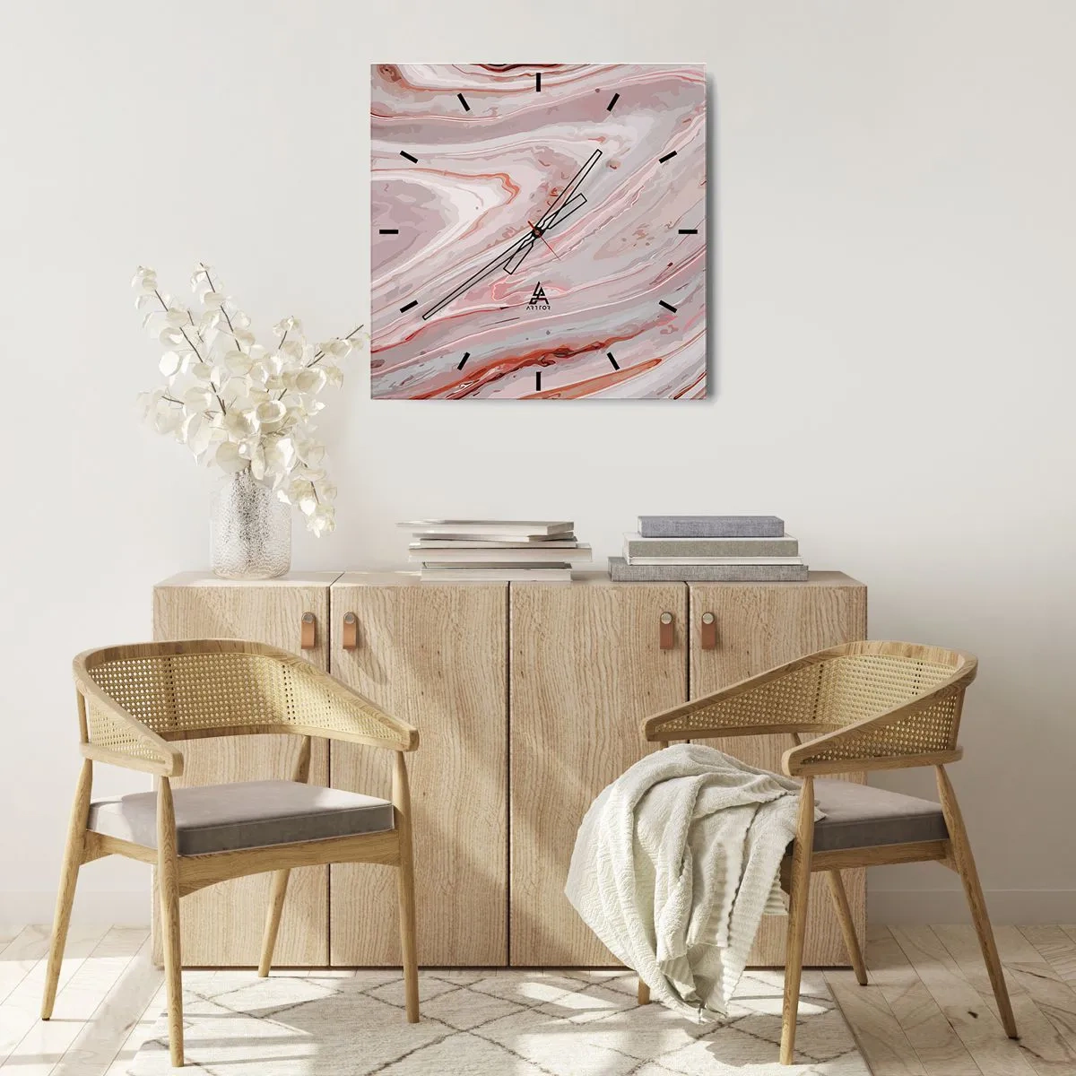 Relógio de parede - Relógio em vidro - Rosa líquido - 30x30 cm