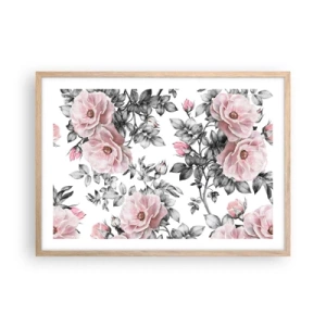 Pôster com moldura de carvalho claro - Perder-se nas rosas - 70x50 cm