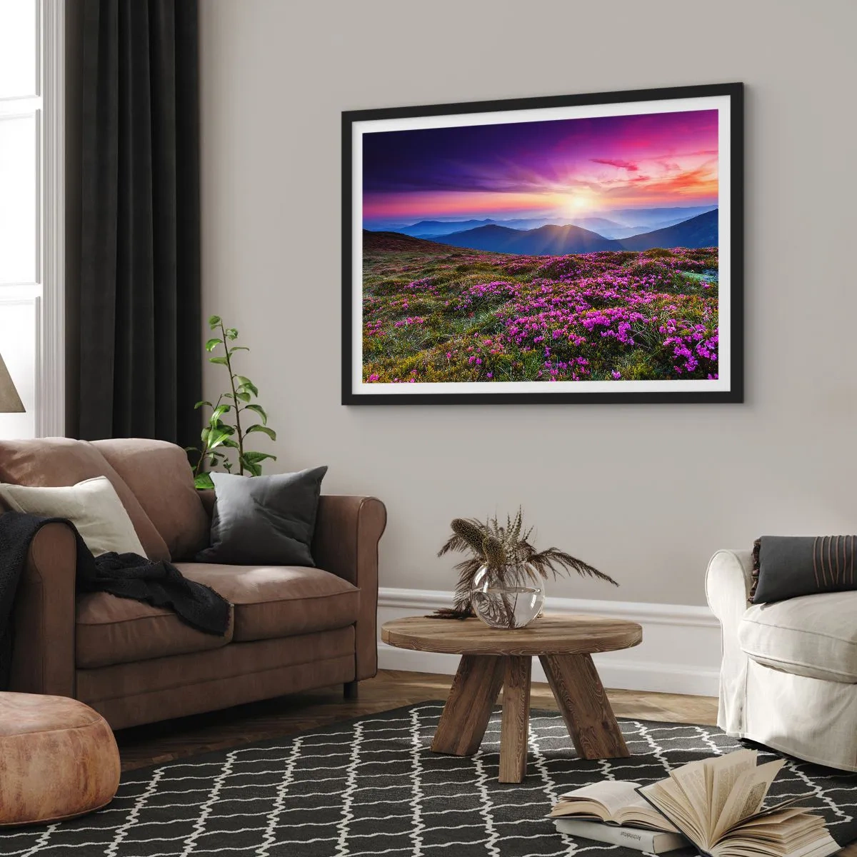 Pôster com moldura preta - Campo cheiroso - 100x70 cm