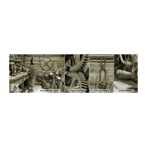 Amostra de papel de parede Premium Sand - No depósito do tio Jorge - Moto, Loja de reparação de carros, Vintage - 100x30 cm