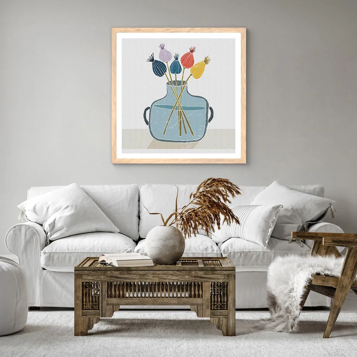 Pôster com moldura de carvalho claro - Como semeou a papoula - 40x40 cm