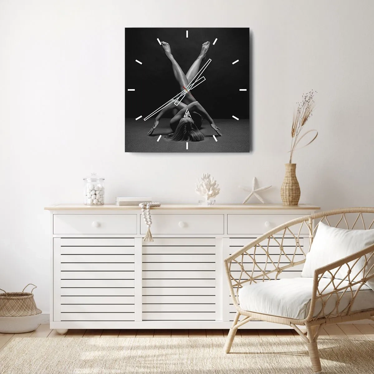 Relógio de parede - Relógio em vidro - Geometria da nudez - 30x30 cm
