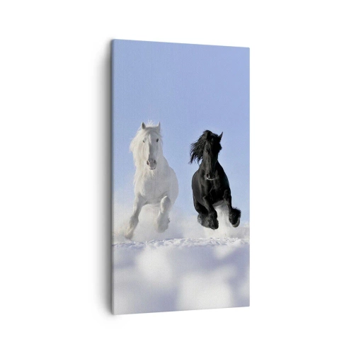 Quadro em tela - Galope preto e branco - 45x80 cm