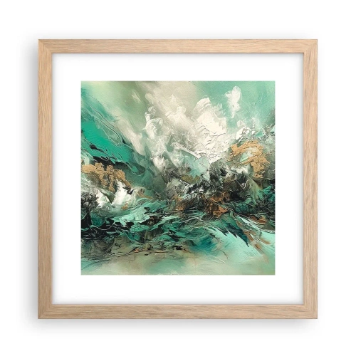 Pôster com moldura de carvalho claro - Surf esmeralda e preto - 30x30 cm