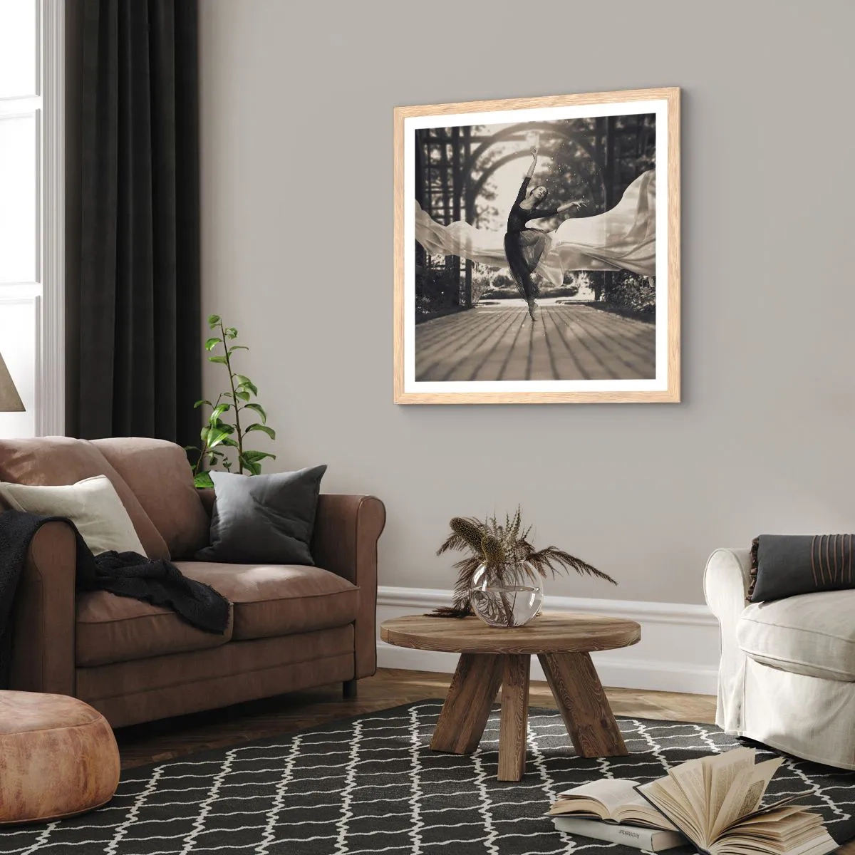 Pôster com moldura de carvalho claro - A dança do espírito do jardim - 30x30 cm