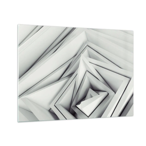 Quadro em vidro - Formas geométricas tridimensionais em tons de cinza - 70x50cm - Cantos vivos - Decoração de parede moderna para a sala de estar e quarto ARTTOR