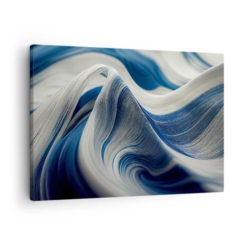 Quadro em tela - Ondas abstratas em tons de azul e branco - 70x50cm - A fluidez do azul e do branco - Decoração de parede moderna para a sala de estar e quarto ARTTOR