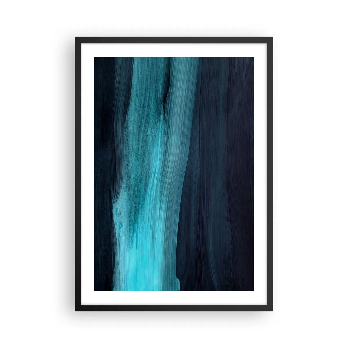 Pôster com moldura preta - Uma composição abstrata em tons de preto e turquesa - 50x70cm - Vá com o fluxo - Decoração de parede moderna para a sala de estar e quarto ARTTOR
