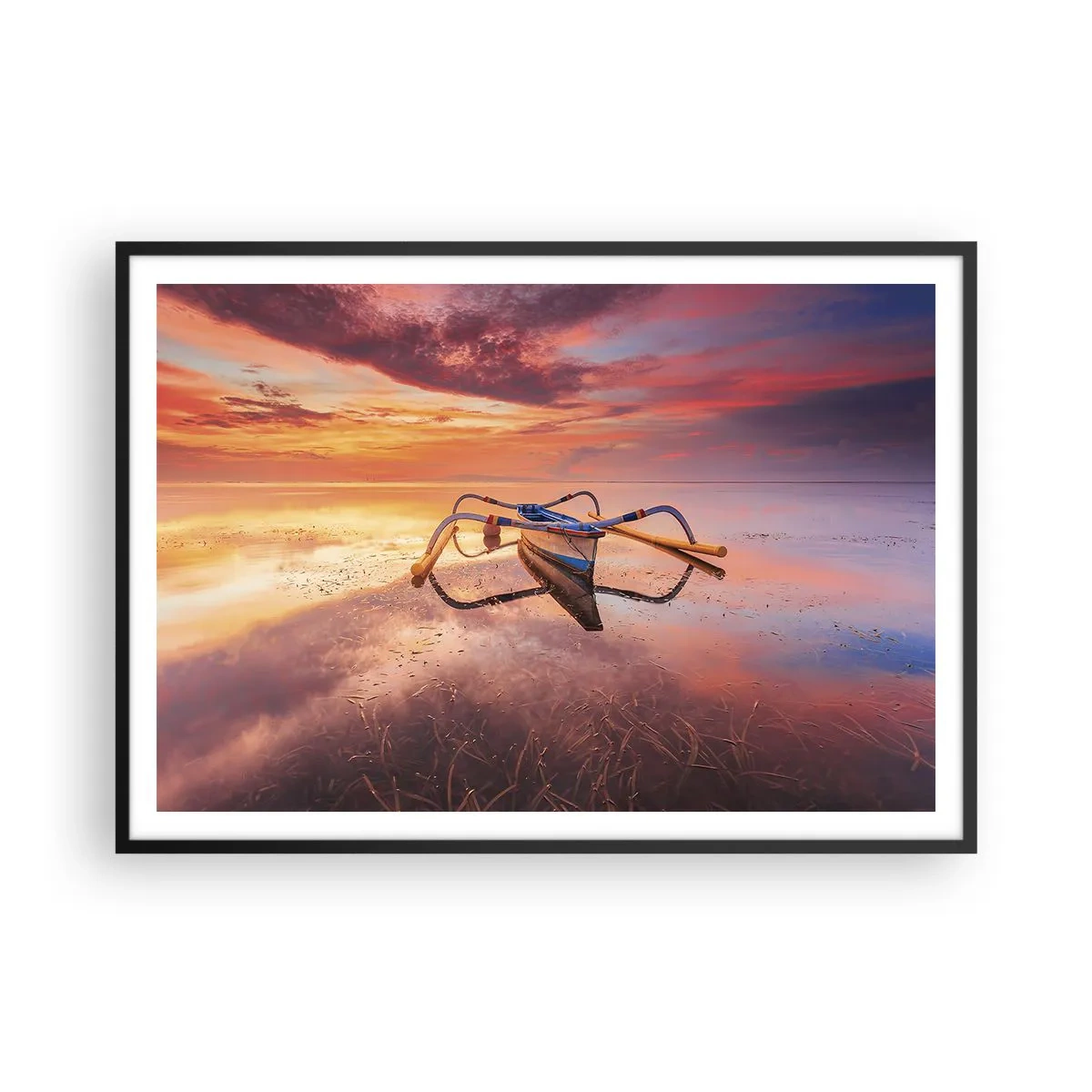 Pôster com moldura preta - A calma de uma noite tropical - 100x70 cm