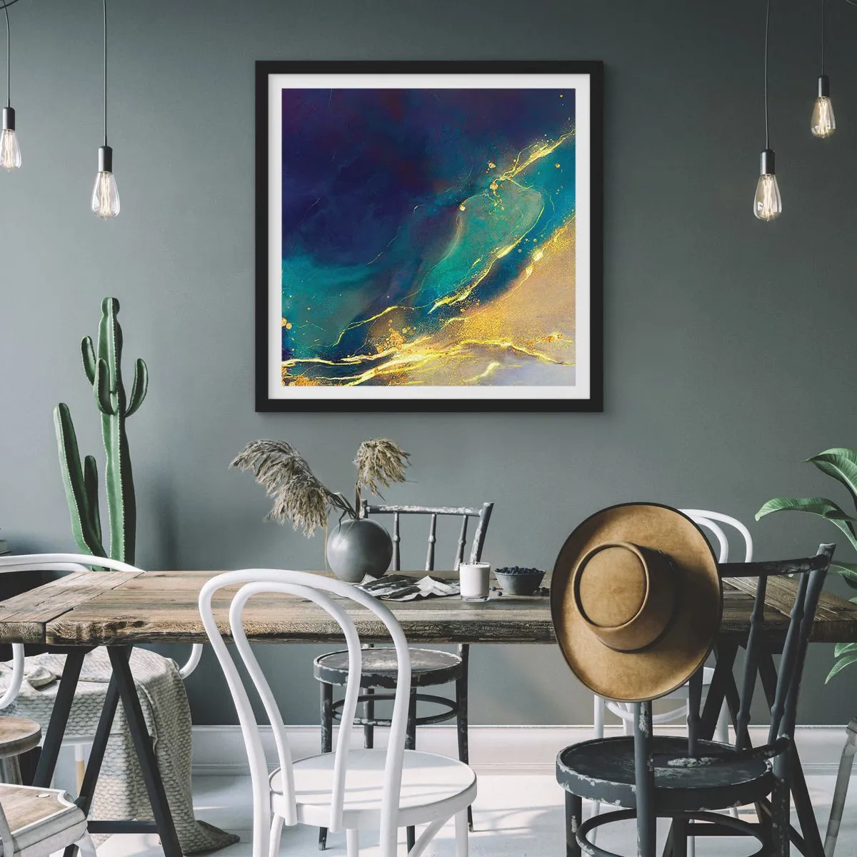 Pôster com moldura preta - Piscina dourada - 60x60 cm