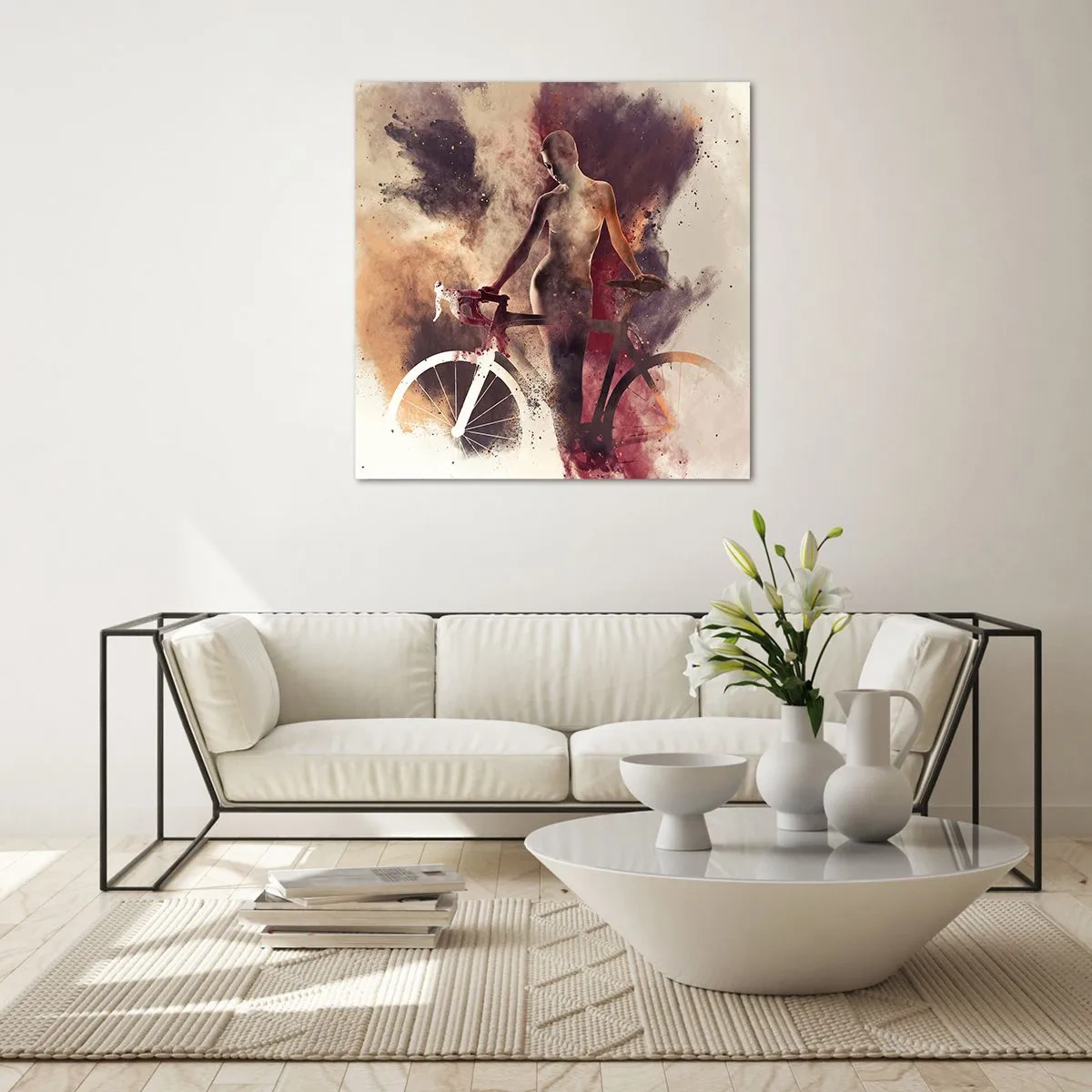 Quadro em vidro - Uma alma de bicicleta em formas de mármore - 50x50 cm