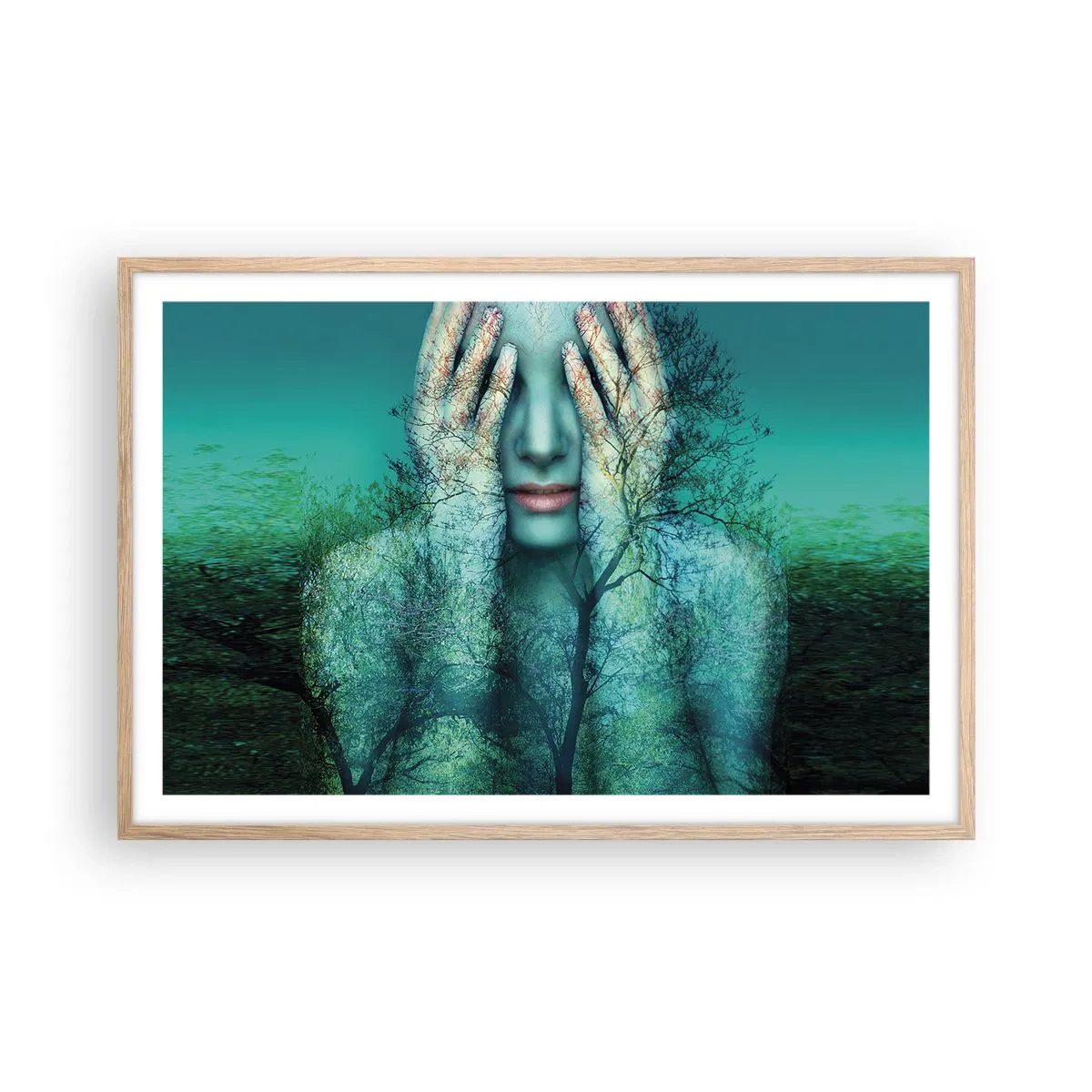 Pôster com moldura de carvalho claro - Imersa em azul - 91x61 cm