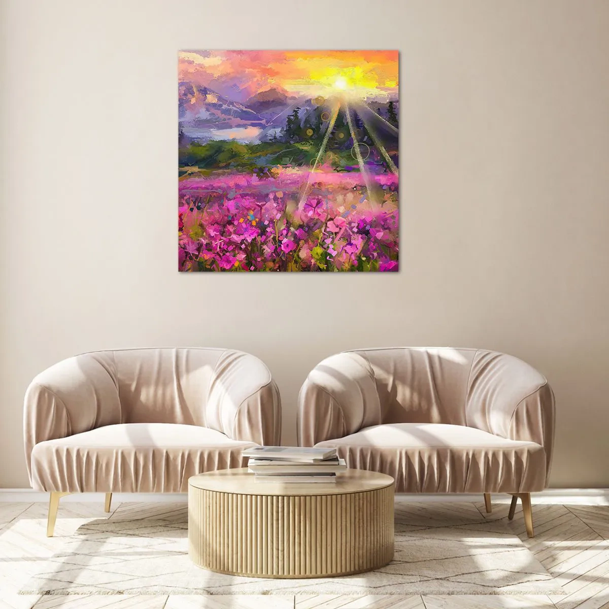 Quadro em vidro - No vale sob os cuidados do sol - 50x50 cm