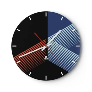 Relógio de parede - Relógio em vidro - Abstração geométrica com linhas em cores contrastantes - 30x30cm - Uma história simples - Decoração de parede moderna para a sala de estar, cozinha e quarto ARTTOR
