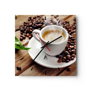 Relógio de parede - Relógio em vidro - Pausa para um café - 30x30 cm