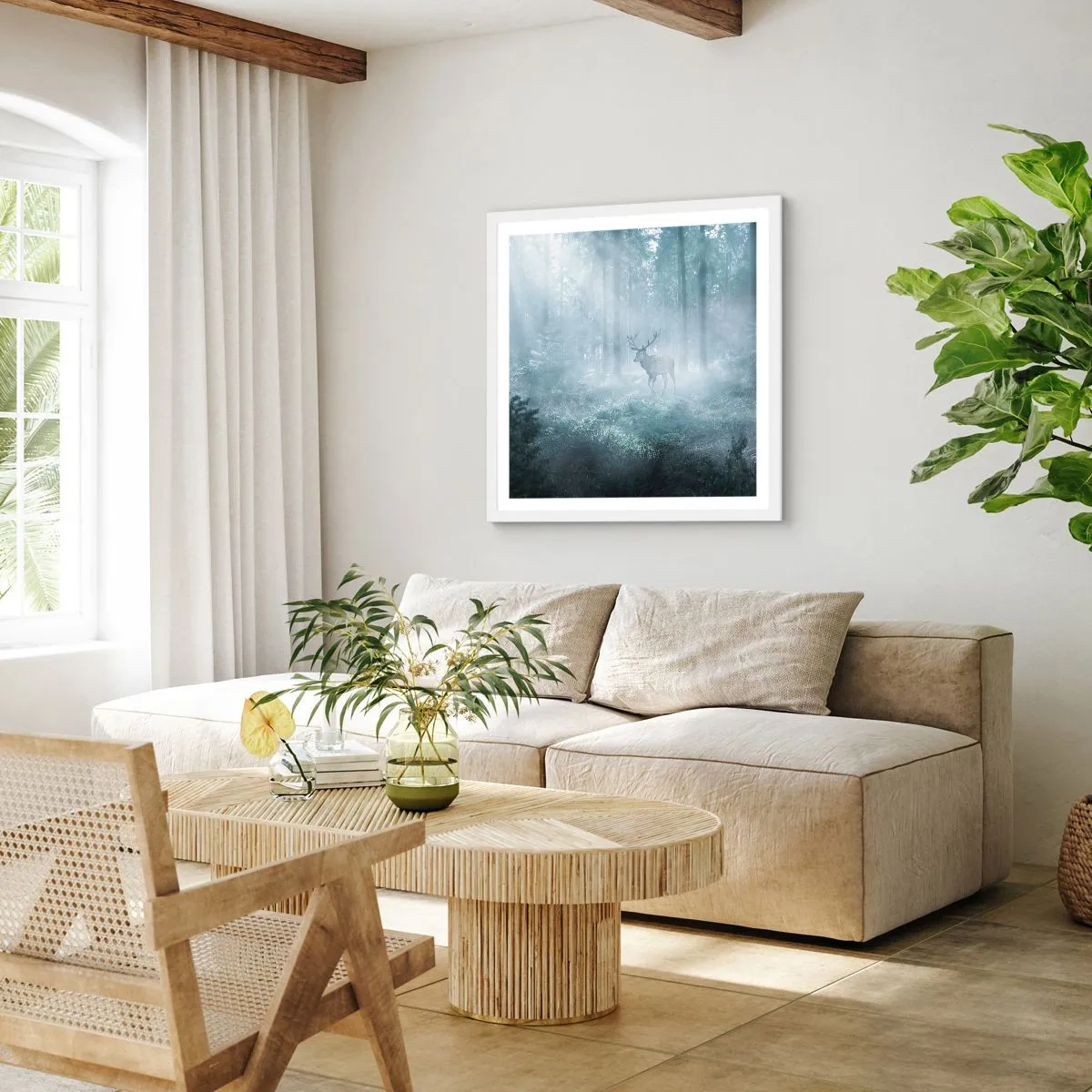 Pôster em moldura branca - Passeio matinal à volta da propriedade - 50x50 cm