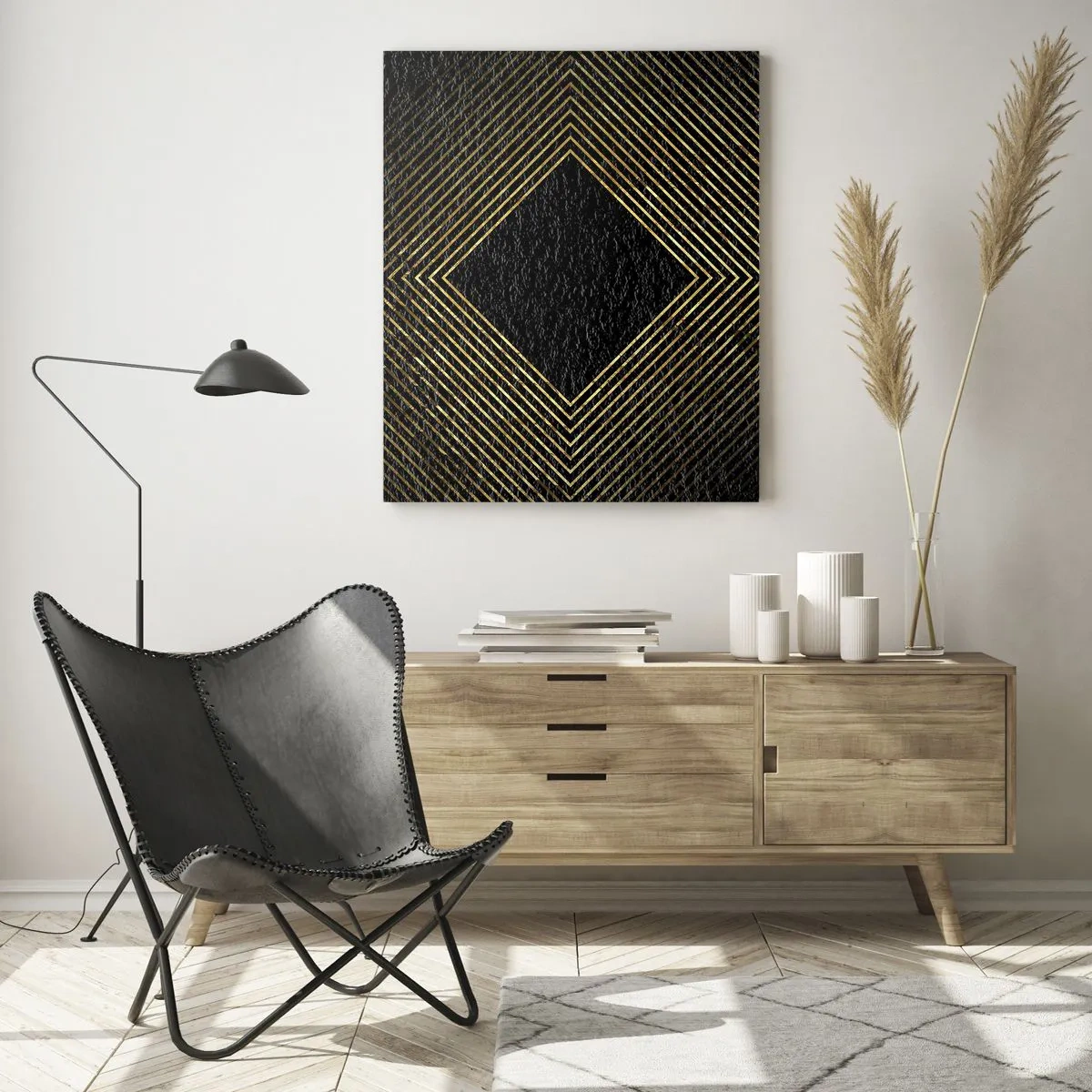 Quadro em vidro - Geometria em estilo glamoroso - 50x70 cm