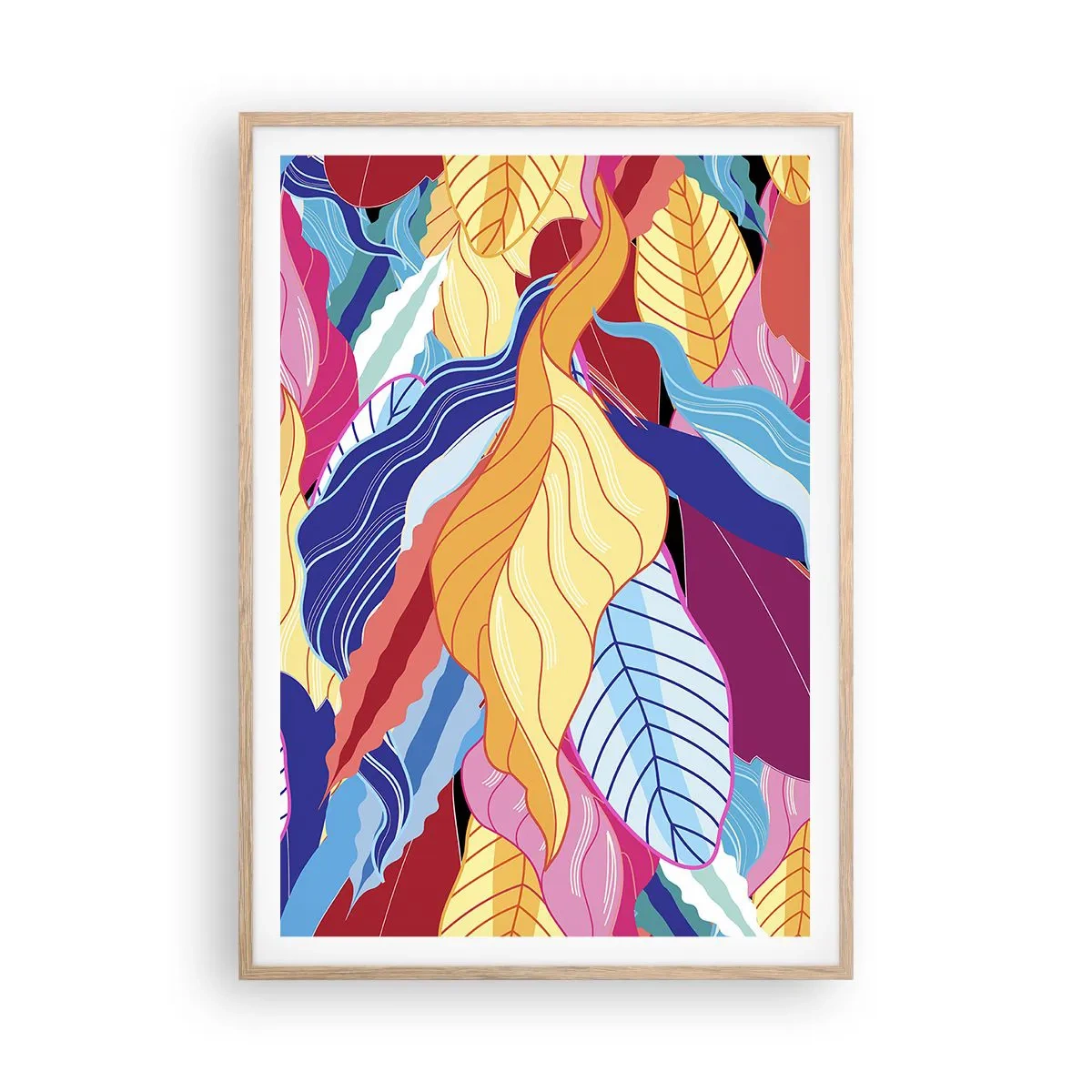 Pôster com moldura de carvalho claro - Bagunça colorida - 70x100 cm