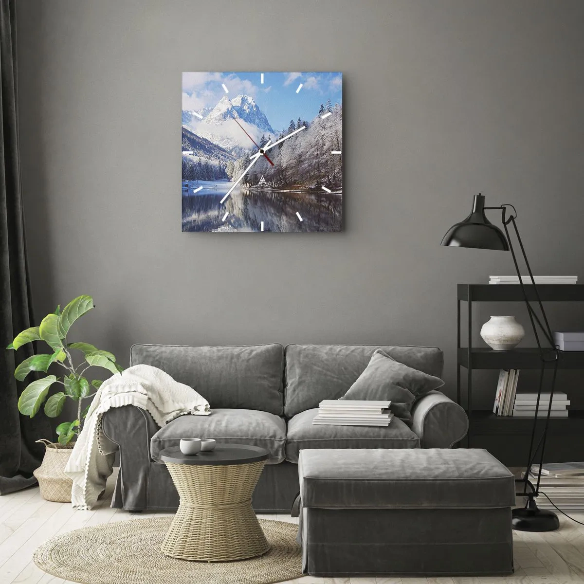 Relógio de parede - Relógio em vidro - Guarda de neve - 40x40 cm