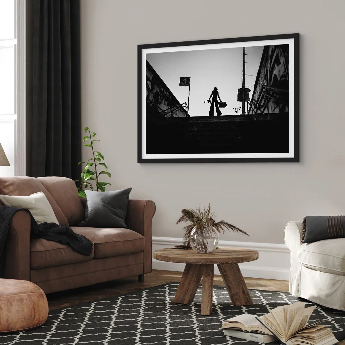Pôster com moldura preta - Caminhadas urbanas - 100x70 cm