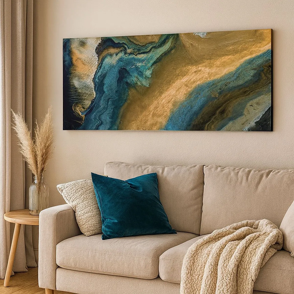 Quadro em tela - Azul – amarelo – influências mútuas - 100x40 cm