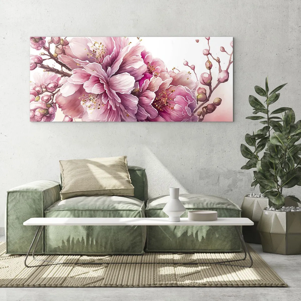 Quadro em vidro - Flor de cerejeira - 90x30 cm