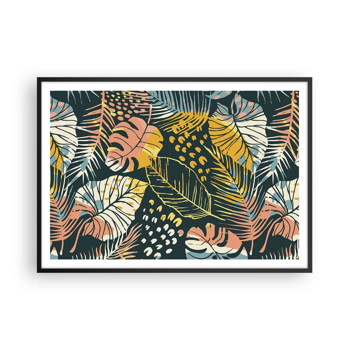 Pôster com moldura preta - Fantasia de folhas - 100x70 cm