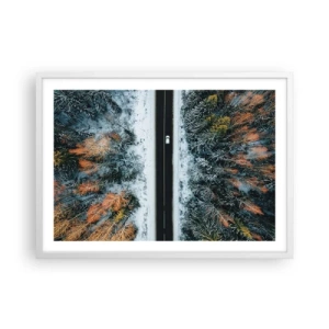 Pôster em moldura branca - Cortar a floresta no inverno - 70x50 cm