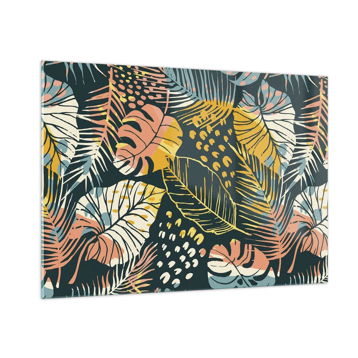 Quadro em vidro - Fantasia de folhas - 100x70 cm