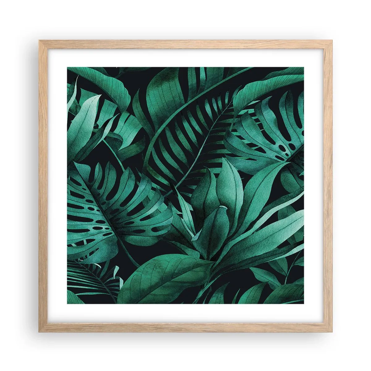 Pôster com moldura de carvalho claro - A profundidade da vegetação tropical - 50x50 cm
