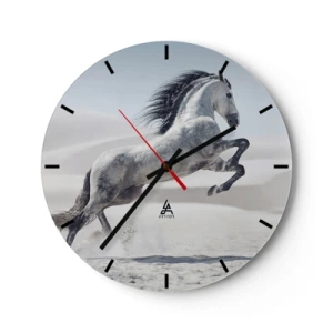 Relógio de parede - Relógio em vidro - Um cavalo árabe saltando contra um fundo desértico - 30x30cm - Príncipe árabe - Decoração de parede moderna para a sala de estar, cozinha e quarto ARTTOR