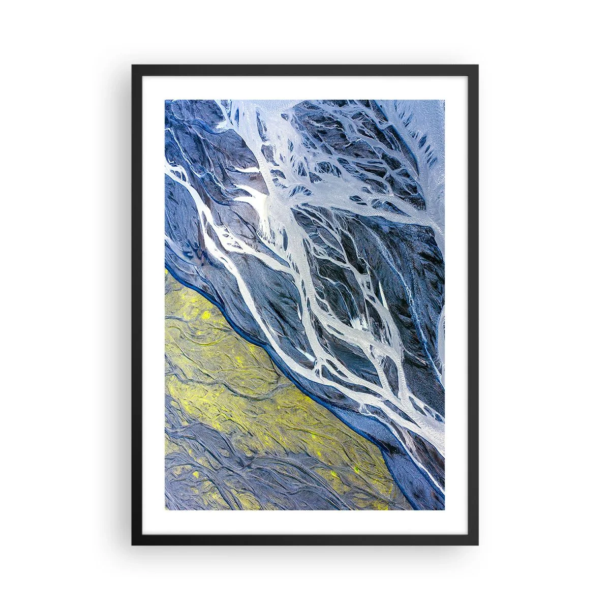Pôster com moldura preta - Uma composição abstrata que lembra rios e rochas. - 50x70cm - Pinturas rupestres da natureza - Decoração de parede moderna para a sala de estar e quarto ARTTOR