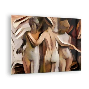 Quadro em vidro - Composição abstrata com três figuras - 70x50cm - Três Graças 2.0 - Decoração de parede moderna para a sala de estar e quarto ARTTOR