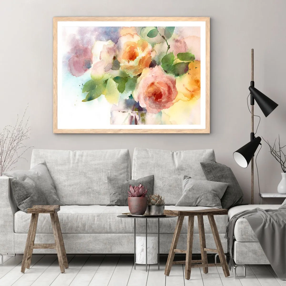 Pôster com moldura de carvalho claro - Delicado como uma aquarela - 40x30 cm