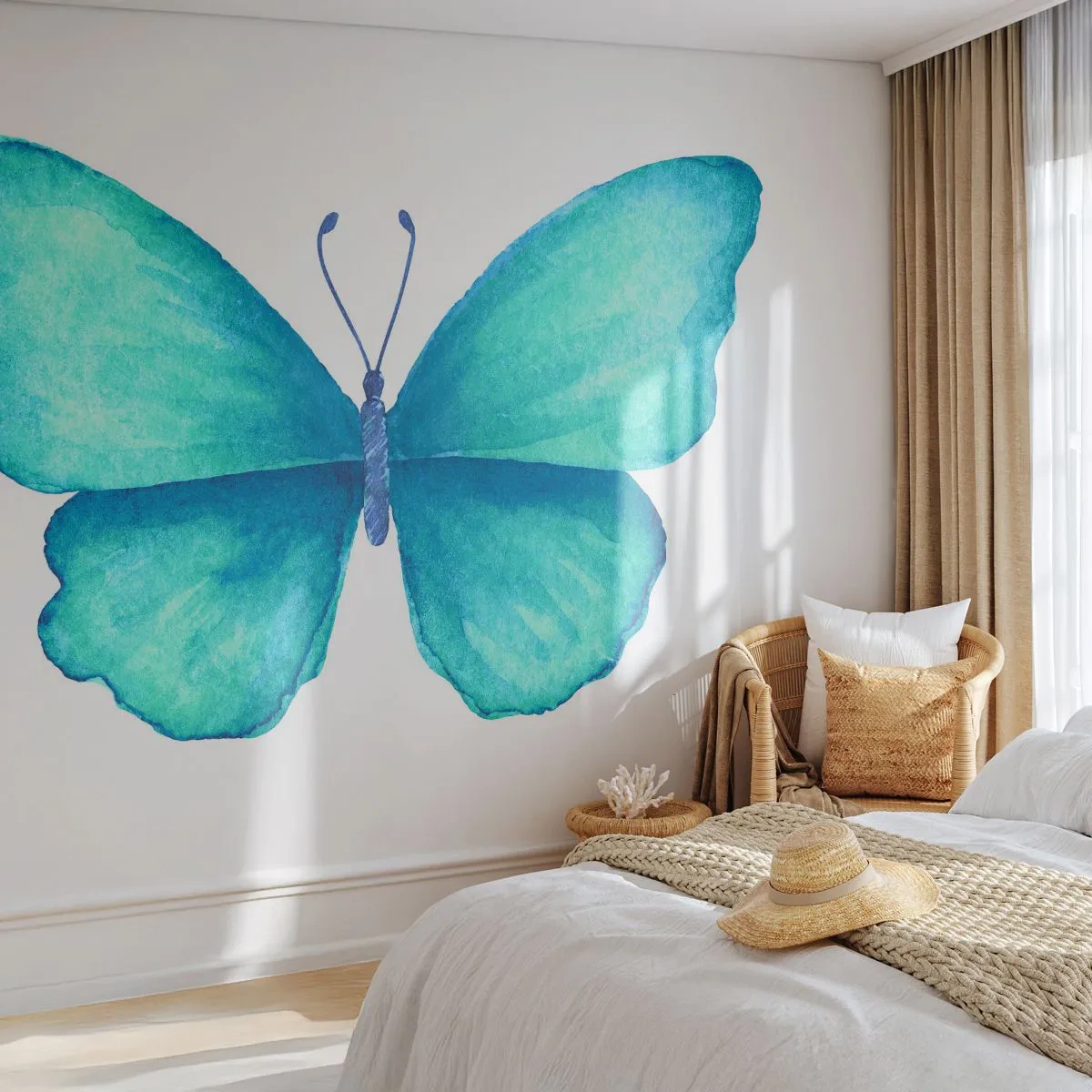 Papel de Parede Premium Canvas - Turquesa por natureza - Borboleta, Para crianças, Gráficos - 250x175 cm