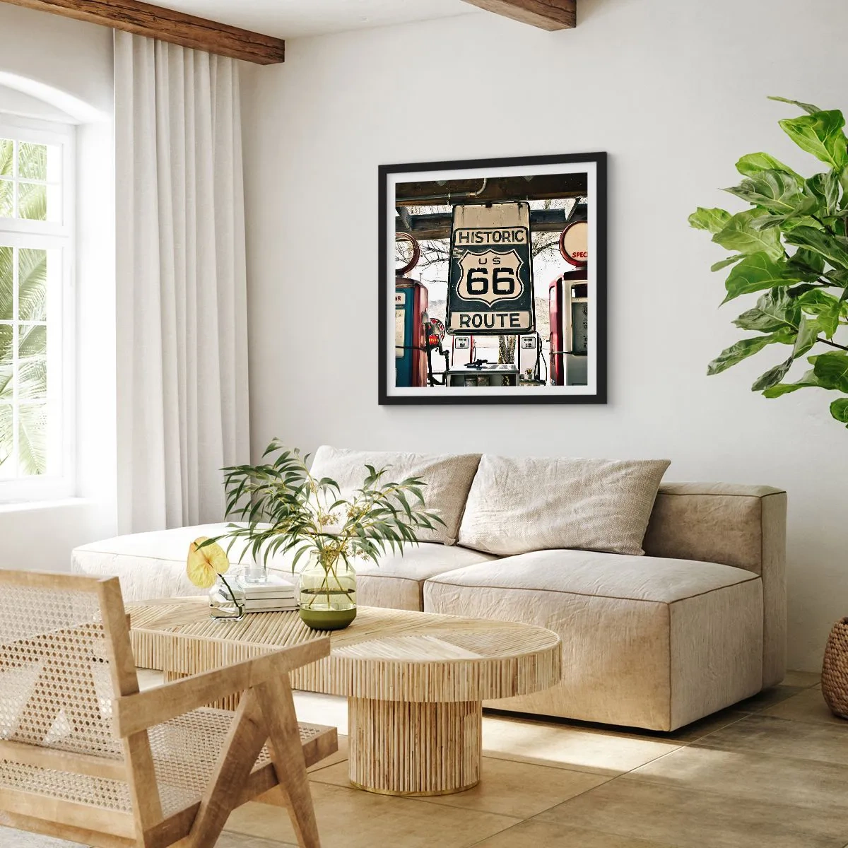 Pôster com moldura preta - Viagens retro americanas - 60x60 cm