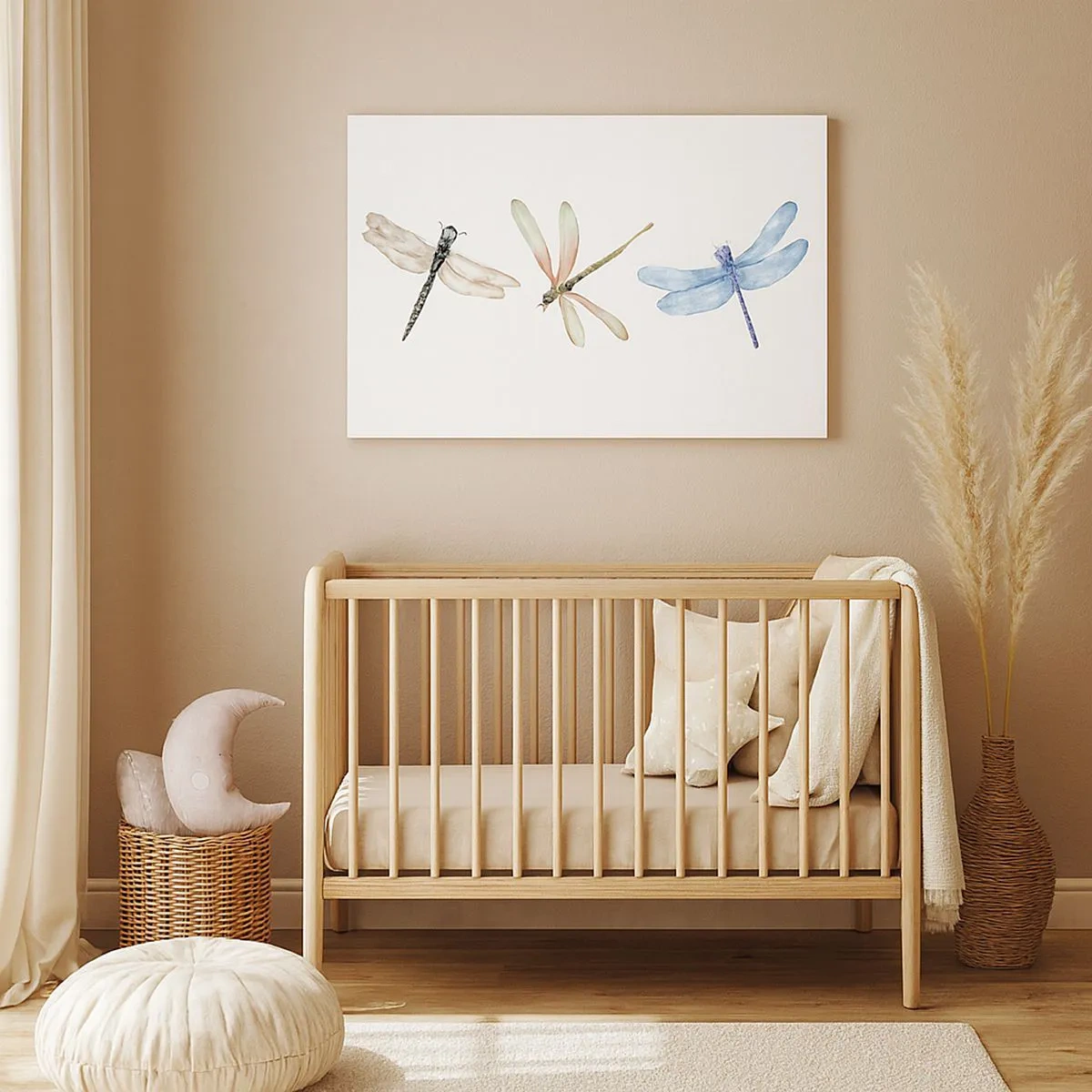 Quadro em tela - Três libélulas em delicadas cores pastéis - 70x50cm - Libélulas sem peso - Decoração de parede moderna para a sala de estar e quarto ARTTOR