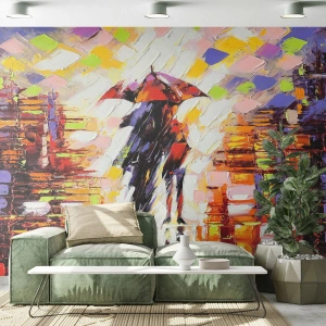 Papel de Parede Autocolante Deluxe Sticker - Juntos durante a noite e a chuva - Abstração, Casal apaixonado, Caminhada na chuva - 450x315 cm