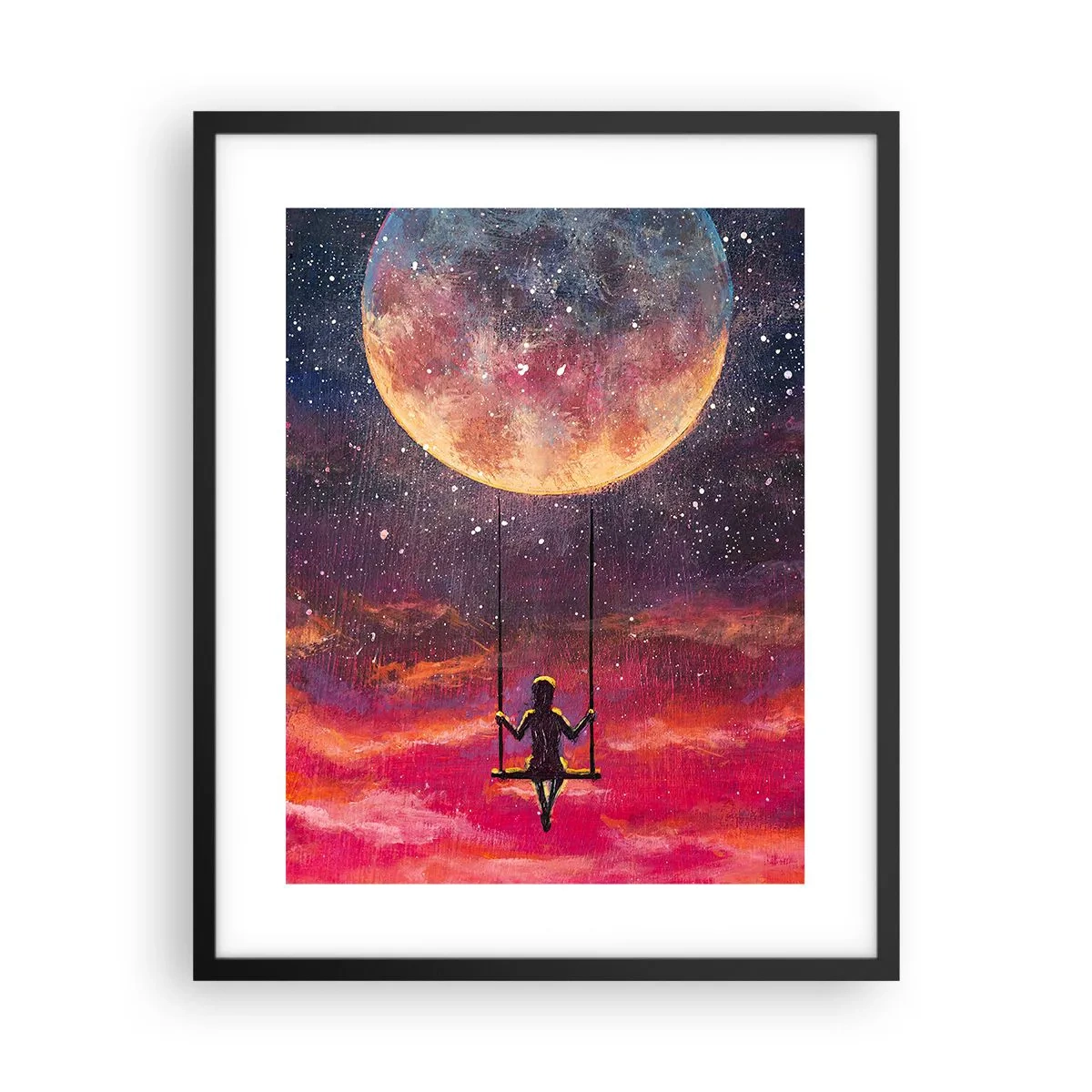 Pôster com moldura preta - Balanço nas nuvens - 40x50 cm