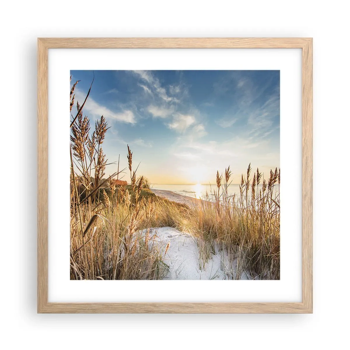 Pôster com moldura de carvalho claro - Praia do Norte - 40x40 cm