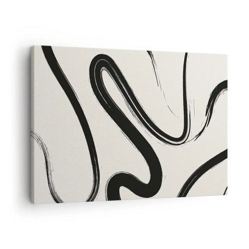 Quadro em tela - Linhas curvas pretas e brancas em um fundo claro - 70x50cm - Capricho preto e branco - Decoração de parede moderna para a sala de estar e quarto ARTTOR